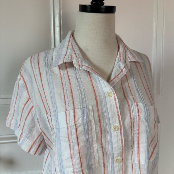 Madewell Women’s Beachside Striped Cotton Blend Cropped Button-Up Shirt XXS Blue - Picture 15 of 15